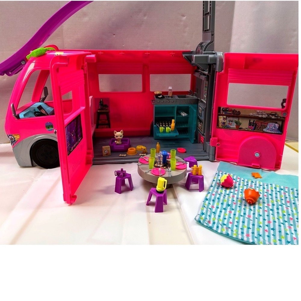 Barbie 3-in-1 DreamCamper Vehicle Playset Pink RV HCD46 with 50+ Accessories